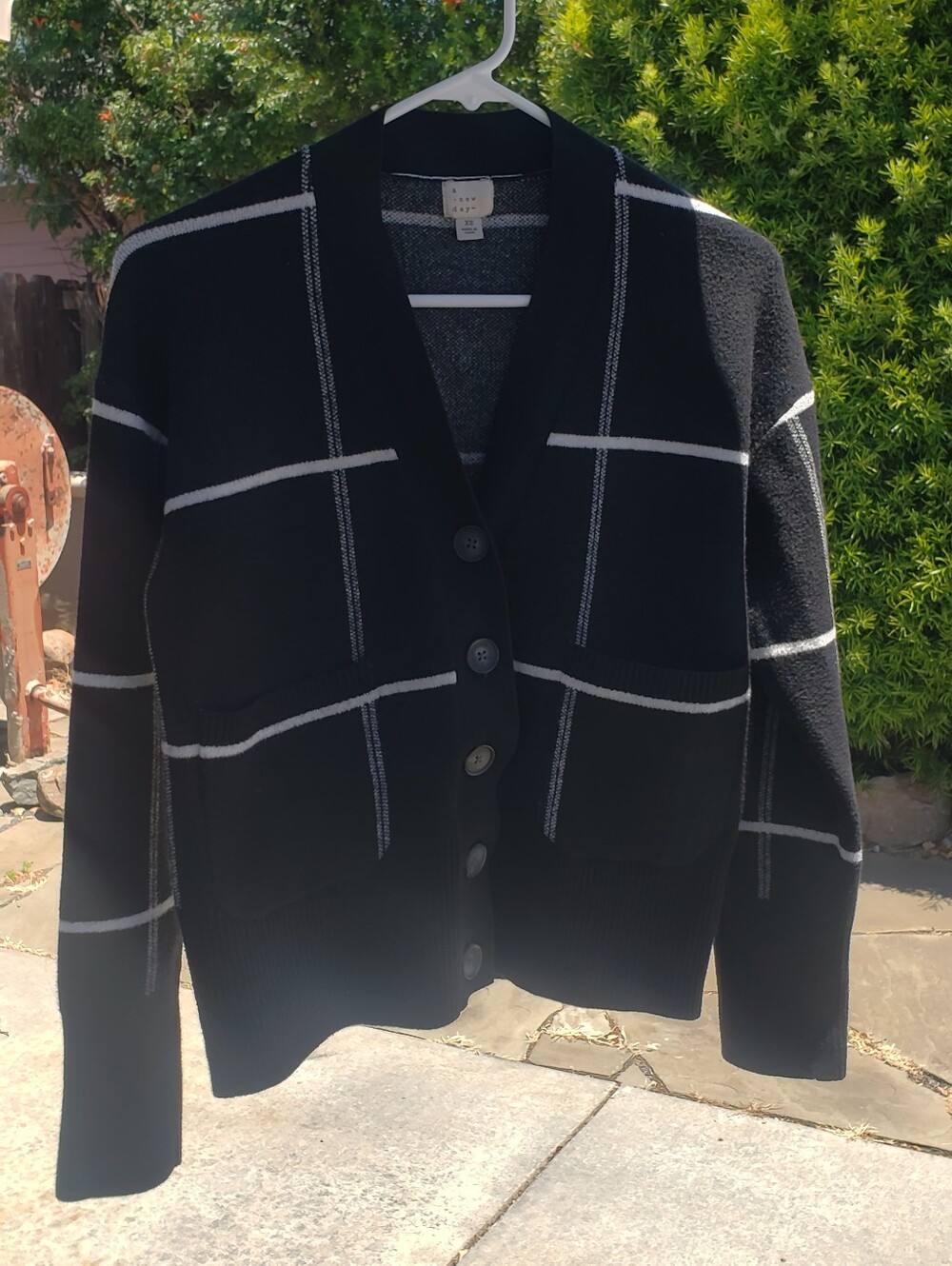 a new day Black Cardigan with White Windowpane Grid